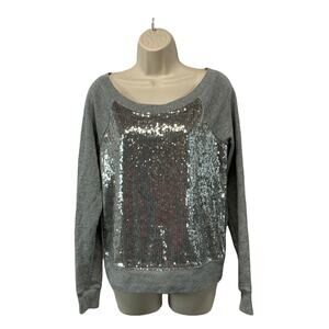Moda International Womens Sweatshirt Size Small Gray Sequin Embellished Glittery